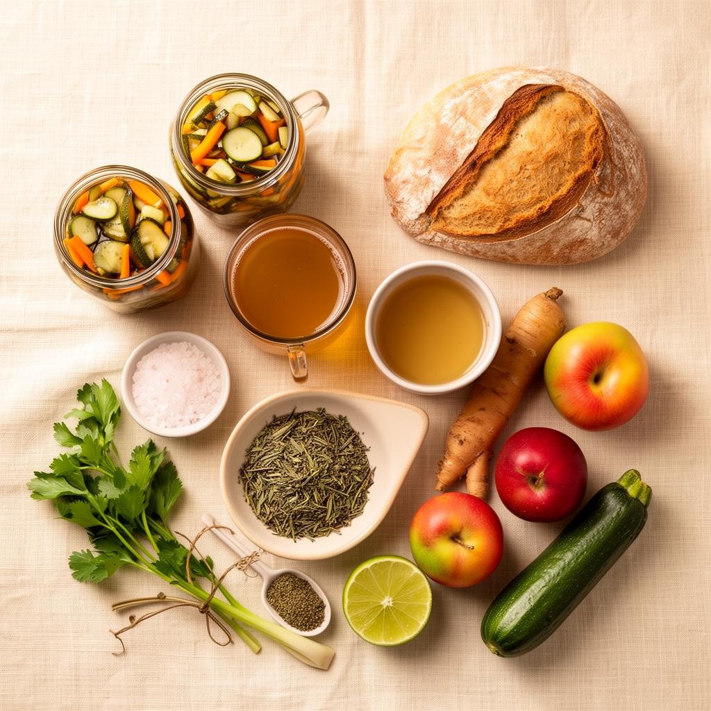 Gut-repair foods: fermented vegetables, sourdough, herbal teas, and fresh produce